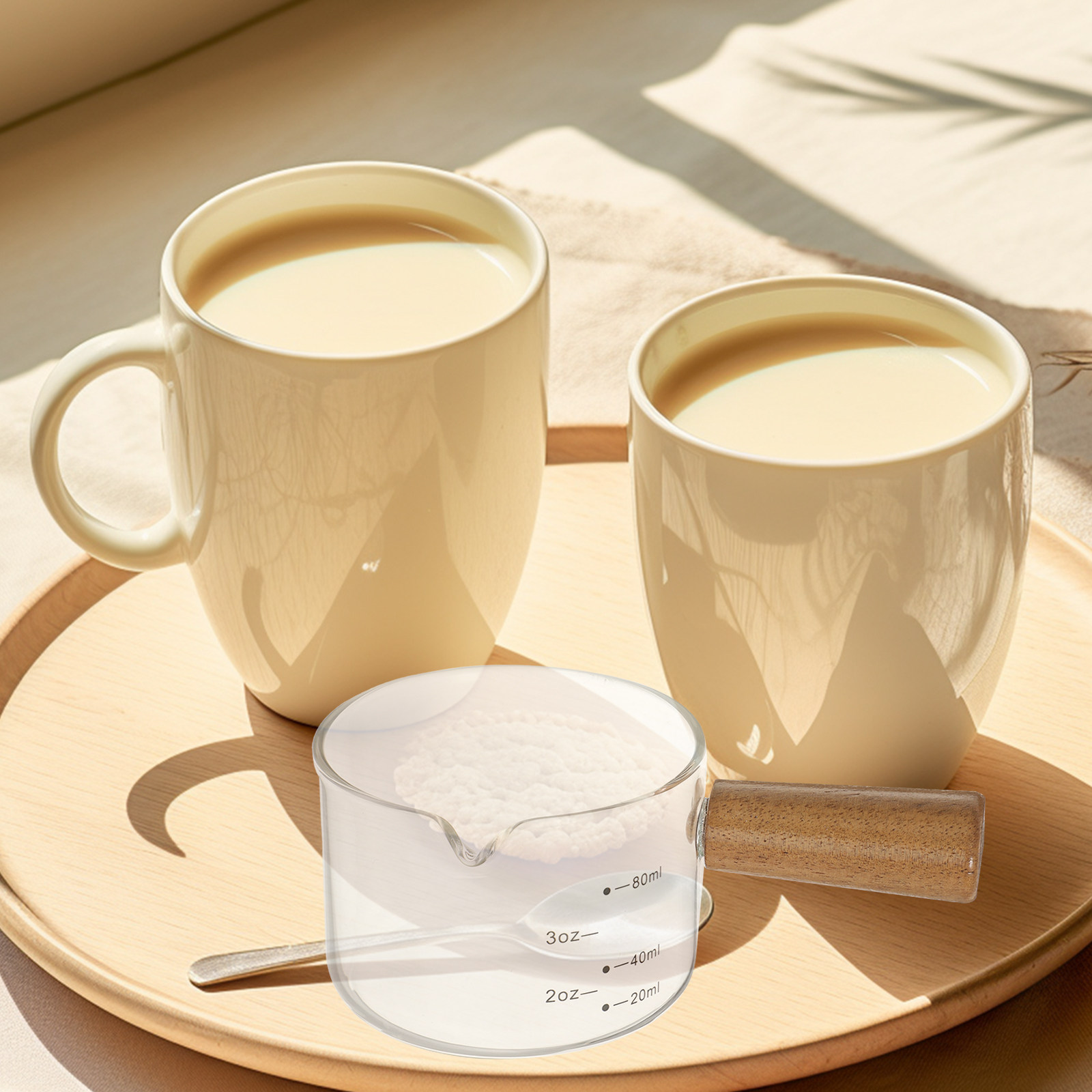 Milk Steaming Pitcher - Mini Glass Milk Pitcher Wooden Handle
