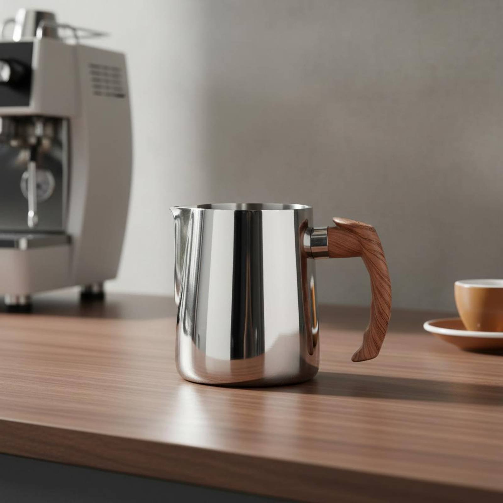 Latte Art Jug with Wooden Hand – Milk Steaming Pitcher recenzja i cena