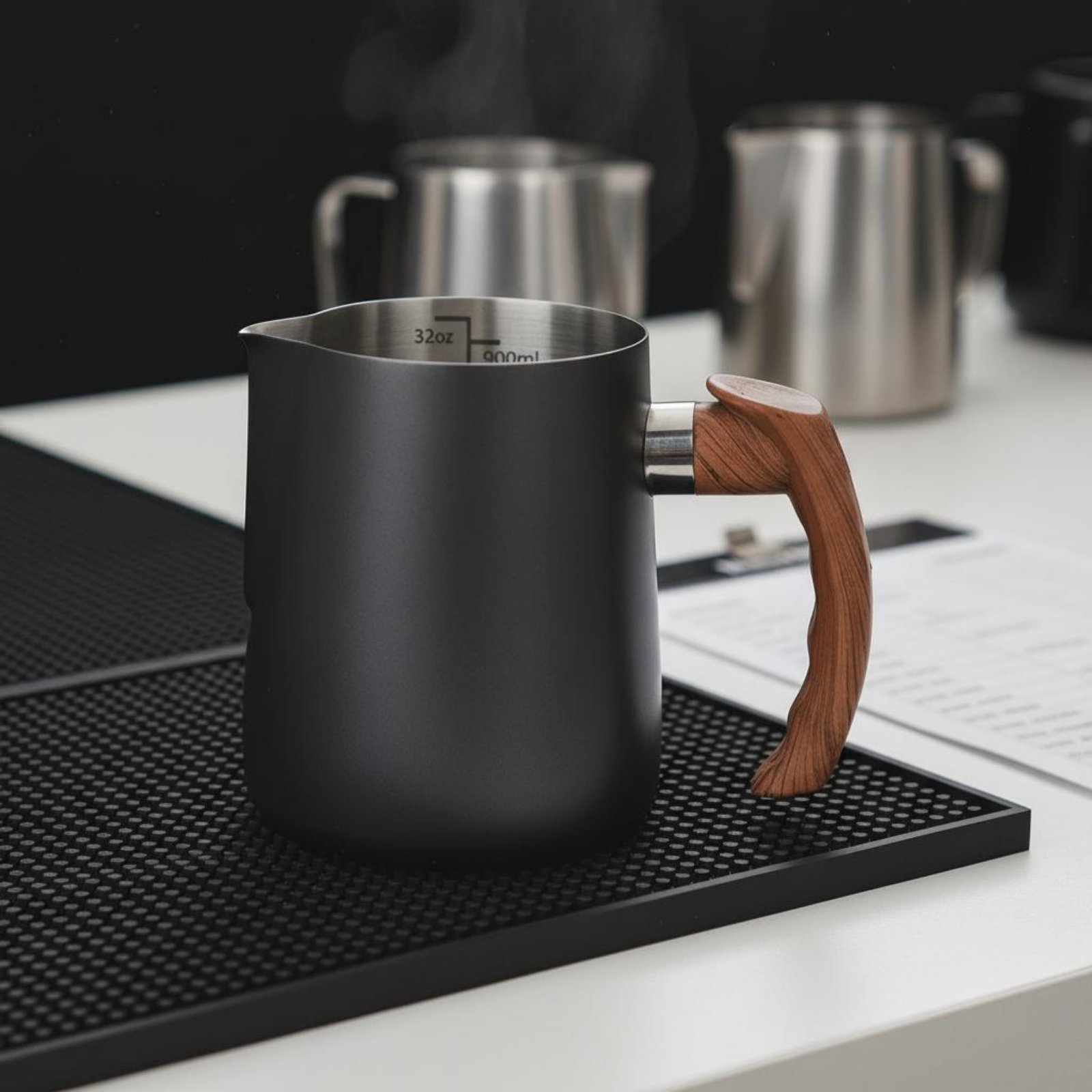 Latte Art Jug with Wooden Hand – Milk Steaming Pitcher recenzja i cena